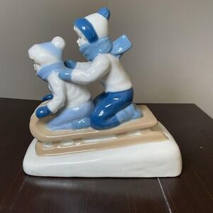 Vintage 1992‎ PAUL SEBASTIAN Porcelain Sleigh Ride Figurine Children Sledding